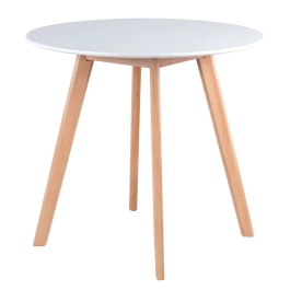 Mesa redonda Leda 80 cm branco + 4 cadeiras estofadas Leda Creme Mesa redonda Leda 80 cm branco + 4 cadeiras estofadas Leda Creme