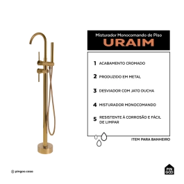 Misturador Monocomando de Piso para Banheira Uraim Dourado Cromado
