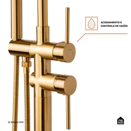 Misturador Monocomando de Piso para Banheira Uraim Dourado Escovado
