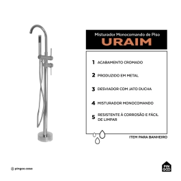 Misturador Monocomando de Piso para Banheira Uraim Prata