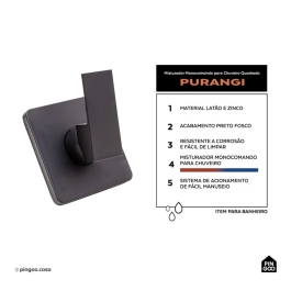 Misturador Monocomando para Chuveiro Quadrado Purangi - Preto