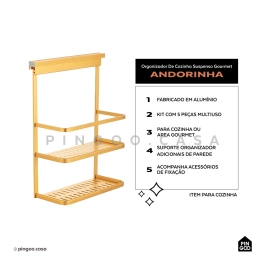 Organizador De Cozinha Suspenso Gourmet Andorinha Dourado