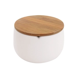 Porta Algodão White com Tampa de Bambu - Mimo Style