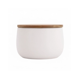 Porta Algodão White com Tampa de Bambu - Mimo Style