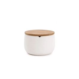 Porta Algodão White com Tampa de Bambu - Mimo Style