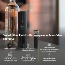 Saca Rolha Elétrico Recarregável USB com Acessórios Avera