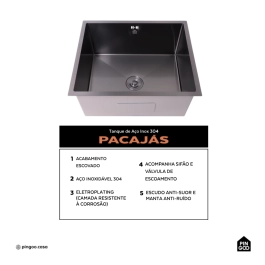Tanque de Aço Inox 304 Pacajás 64x54 cm Preto