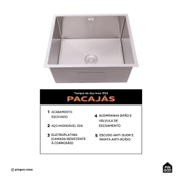 Tanque de Aço Inox 304 Pacajás 64x54 Prata