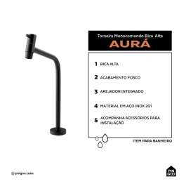 Torneira de banheiro monocomando alta Aurá Pingoo.casa - Preto