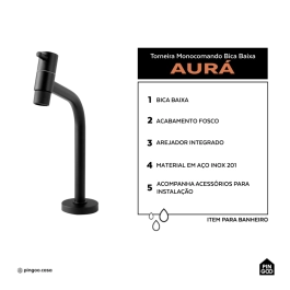 Torneira de banheiro monocomando baixa Aurá Pingoo.casa - Preto