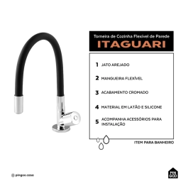 Torneira de cozinha flexivel mesa Itaguari Pingoo.casa - Preto