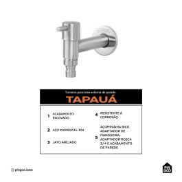 Torneira para área externa de parede Tapauá Pingoo.casa - Prata