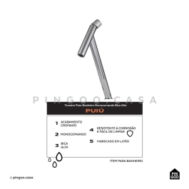 Torneira para Banheiro Bica Alta Puiú Prata