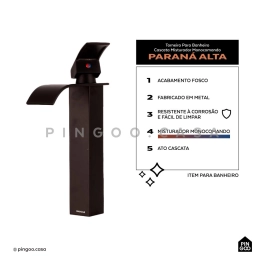 Torneira para Banheiro Cascata Misturador Monocomando Alta paraná Preto Torneira para Banheiro Cascata Misturador Monocomando Alta paraná Preto
