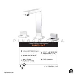 Torneira Para Banheiro Misturador Duplo Comando Maquiné