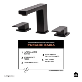 Torneira para Banheiro Misturador Duplo Comando Purangi Baixa - Preto