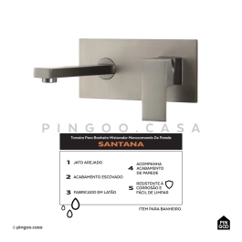 Torneira Para Banheiro Misturador Monocomando de Parede Santana Grafite