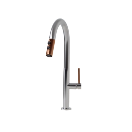 Torneira Para Cozinha Misturador Monocomando Aço Inox 304 Pauini Pingoo.casa - Prata e Dourado Rose