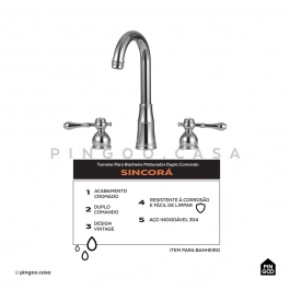 Torneira para Banheiro Misturador Duplo Comando Sincorá Prata