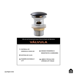 Valvula de Escoamento Para Cuba de Banheiro Espinélio Pingoo.casa - Preto