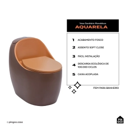 Vaso Sanitário Monobloco Caixa Acoplada Privada Aquarela - Marrom e Laranja