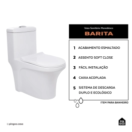 Vaso Sanitário Monobloco Caixa Acoplada Privada Barita Pingoo.casa - Branco