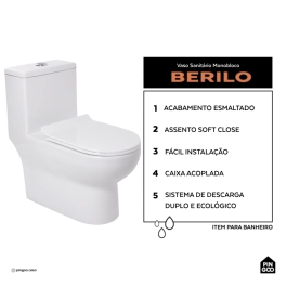Vaso Sanitário Monobloco Caixa Acoplada Privada Berilo Pingoo.casa - Branco Vaso Sanitário Monobloco Caixa Acoplada Privada Berilo Pingoo.casa - Branco