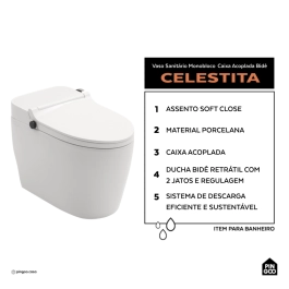 Vaso Sanitário Monobloco Caixa Acoplada Privada Bidê Celestita Branco