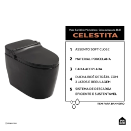 Vaso Sanitário Monobloco Caixa Acoplada Privada Bidê Celestita Preto