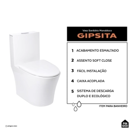 Vaso Sanitário Monobloco Caixa Acoplada Privada Gipsita Pingoo.casa - Branco