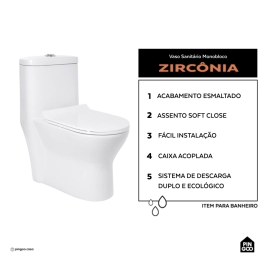 Vaso Sanitário Monobloco Caixa Acoplada Privada Zircônia Pingoo.casa - Branco