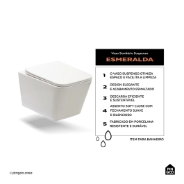 Vaso Sanitário Suspenso Saída Horizontal Esmeralda Branco