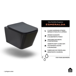 Vaso Sanitário Suspenso Saída Horizontal Esmeralda Preto