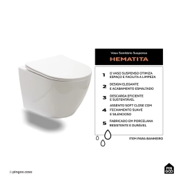 Vaso Sanitário Suspenso Saída Horizontal Hematita Branco