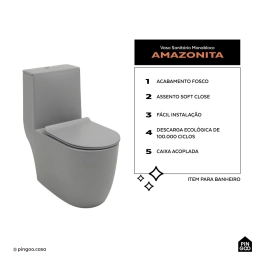 Vaso Sanitário Monobloco Amazonita e Ducha Higiênica para Banheiro Apa - Cinza e Preto