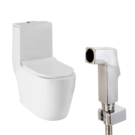 Vaso Sanitário Monobloco Amazonita e Ducha Higiênica para Banheiro Jacuí - Branco e Prata