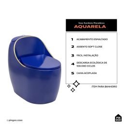 Vaso Sanitário Monobloco Caixa Acoplada Privada Aquarela Azul