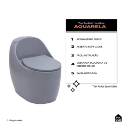Vaso Sanitário Monobloco Caixa Acoplada Privada Aquarela Cinza