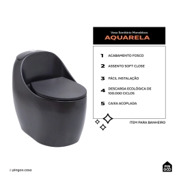 Vaso Sanitário Monobloco Caixa Acoplada Privada Aquarela Preto