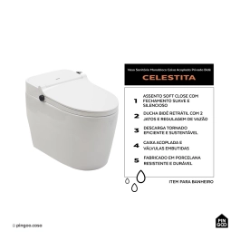 Vaso Sanitário Monobloco Caixa Acoplada Privada Bidê Celestita Branco Vaso Sanitário Monobloco Caixa Acoplada Privada Bidê Celestita Branco