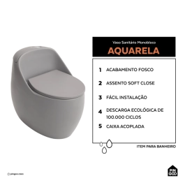 Vaso Sanitário Monobloco Porcelana Caixa Acoplada Pingoo.casa – Cinza
