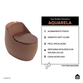Vaso Sanitário Monobloco Porcelana Caixa Acoplada Pingoo.casa – Marrom Fosco