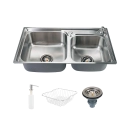 Kit Cuba Dupla Gourmet para Cozinha e Acessórios Aço Inox 78x43cm Tábua de Corte e Torneira Misturador Monocomando Munim