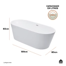 Banheira Freestanding Imersão Acrílico 169 cm Malaquita Branco