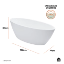 Banheira Freestanding Imersão Acrílico 170 cm Rubi Branco