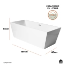 Banheira Freestanding Imersão Acrílico 180 cm Safira Branco