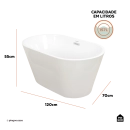 Banheira Freestanding Imersao 120 cm Aragonita Pingoo.casa - Branco