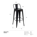 Banqueta alta para bancada Iron Tolix com encosto 76 cm – Preto Semibrilho