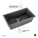 Cuba Gourmet para Cozinha com Acessórios Quartzo 45x78cm Kamã Pingoo.casa - Cinza