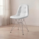 Cadeira estofada Charles Eames Eiffel Botonê DKR com pés de metal cromado - Cinza claro